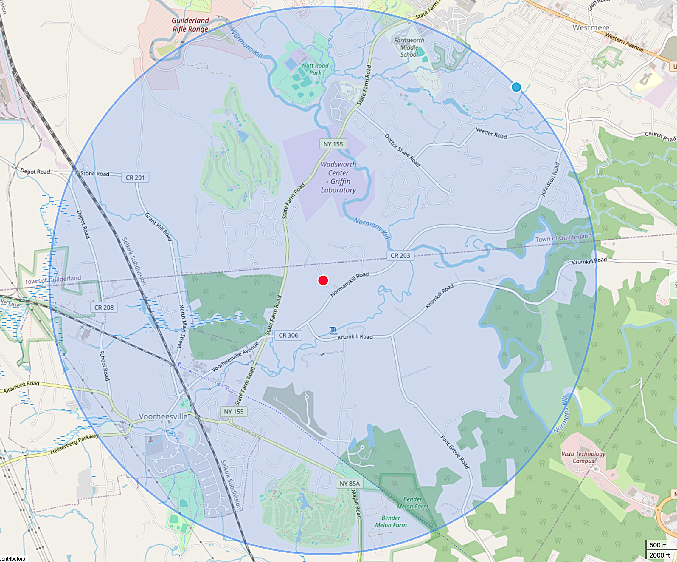 Illustration showing a two-mile evacuation radius around a battery energy storage system fire.